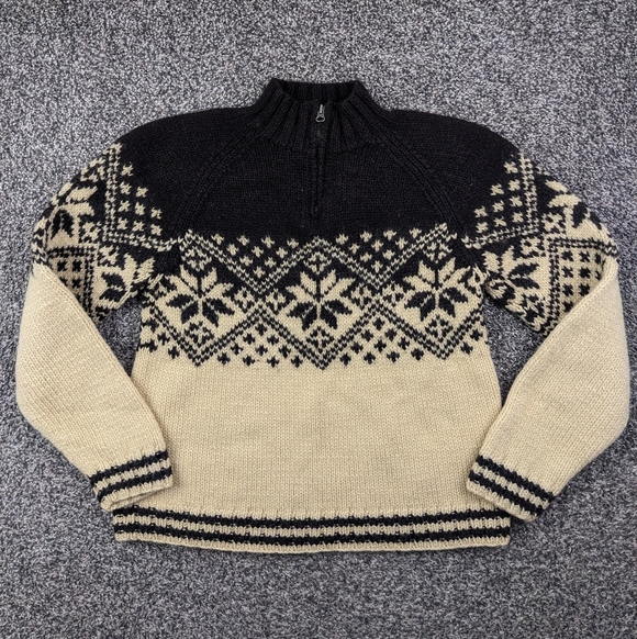 Vintage J Crew Sweater Wool Fair Isle 1/4 Zip Pullover Brown Beige Mens Small